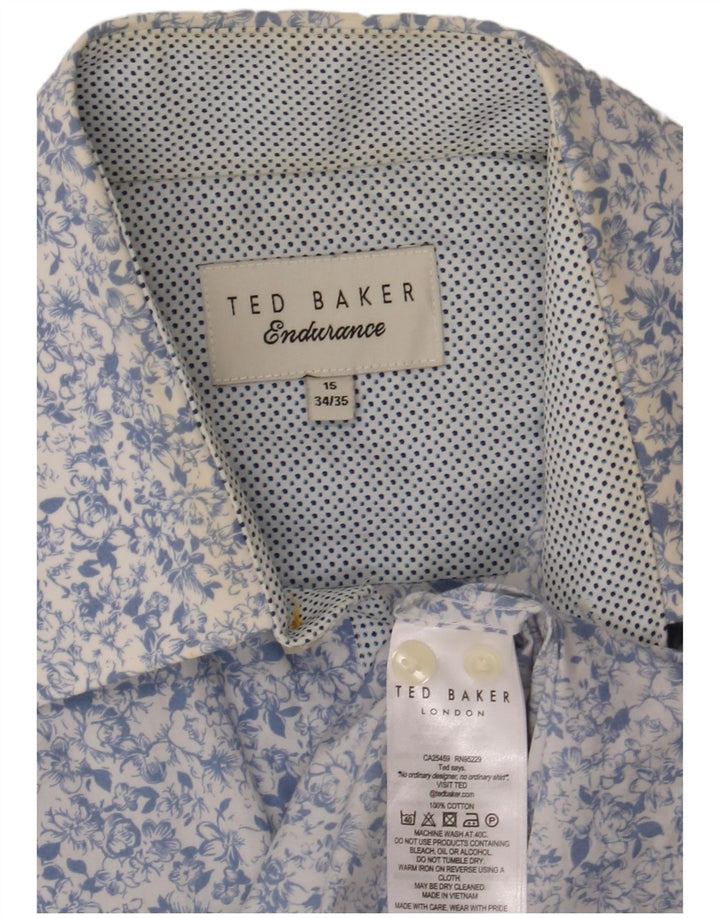 Ted Baker Chemise Homme Taille 15 Coton Floral Bleu Moyen