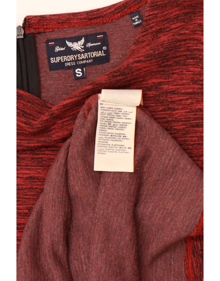 SUPERDRY Robe moulante à manches longues pour femme UK 8 Small Bordeaux moucheté