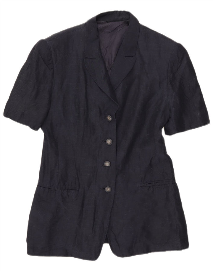 vintage Femme Manches Courtes 4 Bouton Blazer Veste UK 16 Grand Bleu Marine