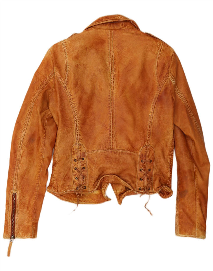 Gipsy Veste de motard en cuir pour femme UK 14 Cuir marron moyen