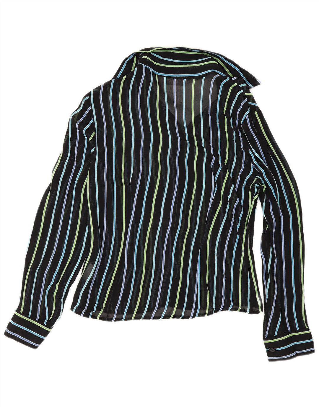 vintage Femmes Voir à travers la chemise Blouse IT 42 Moyen Noir Rayé