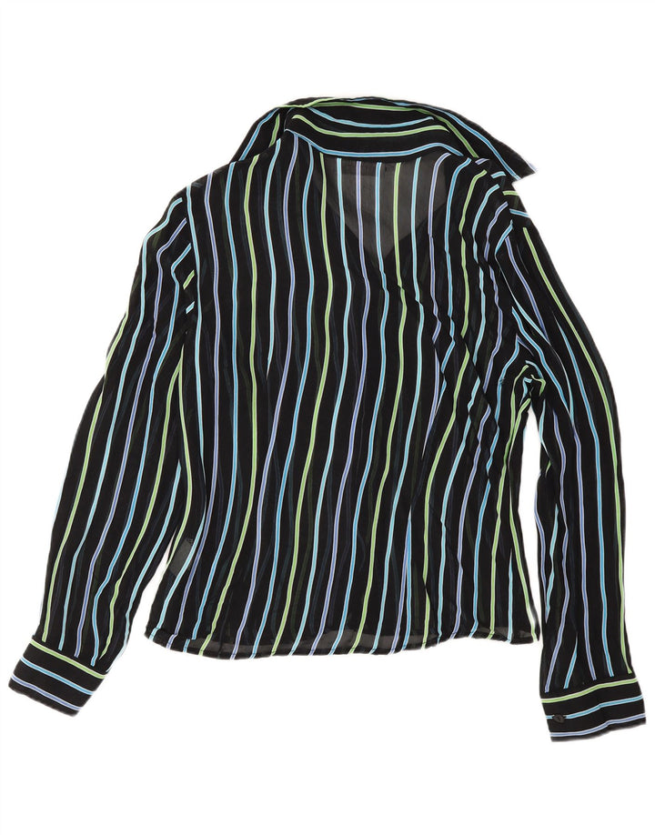 vintage Femmes Voir à travers la chemise Blouse IT 42 Moyen Noir Rayé