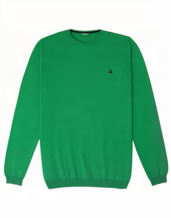 Benetton Pull à col rond pour garçon 13-14 ans 3XL Vert Coton