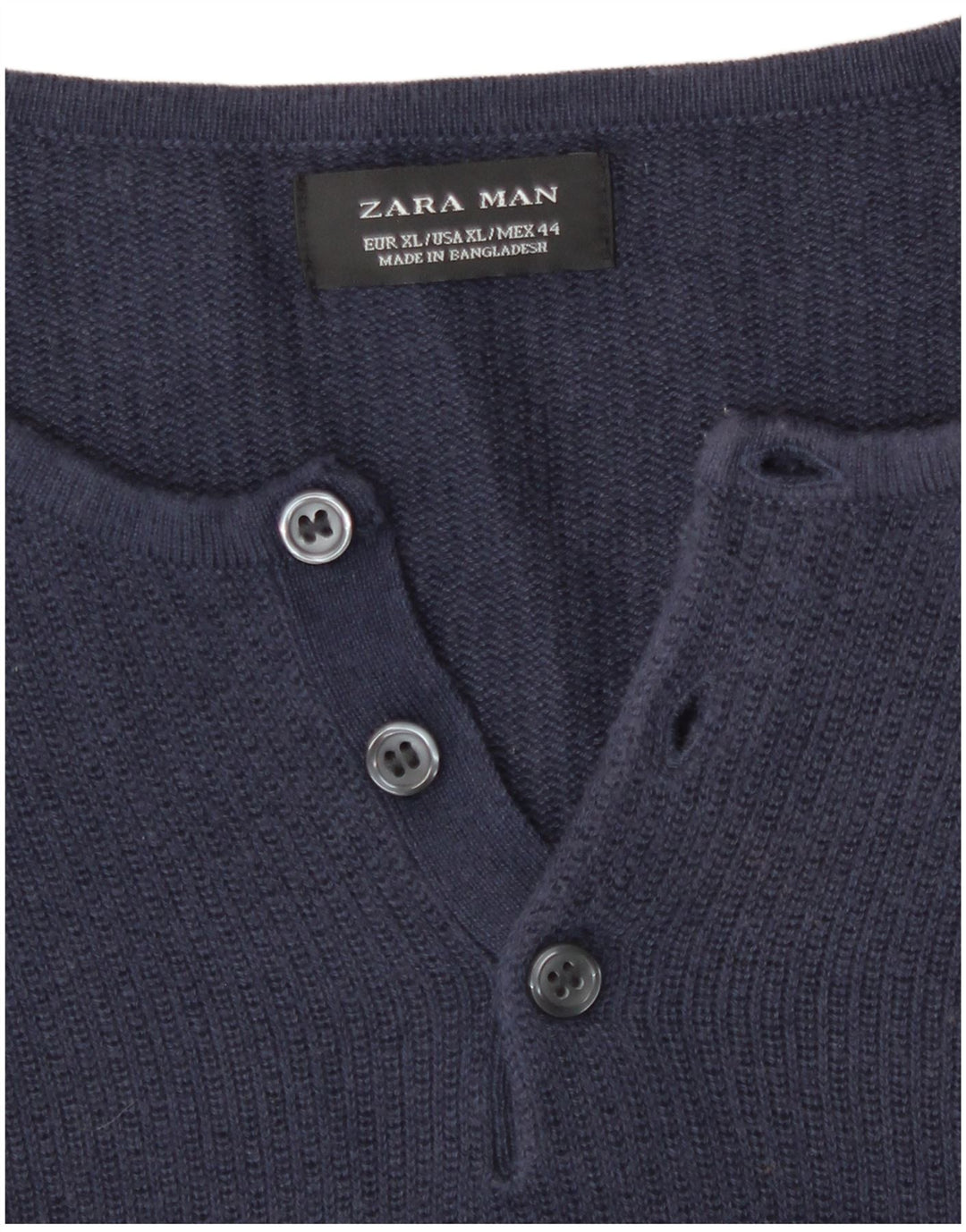 Zara Pull à col boutonné pour homme XL Bleu marine
