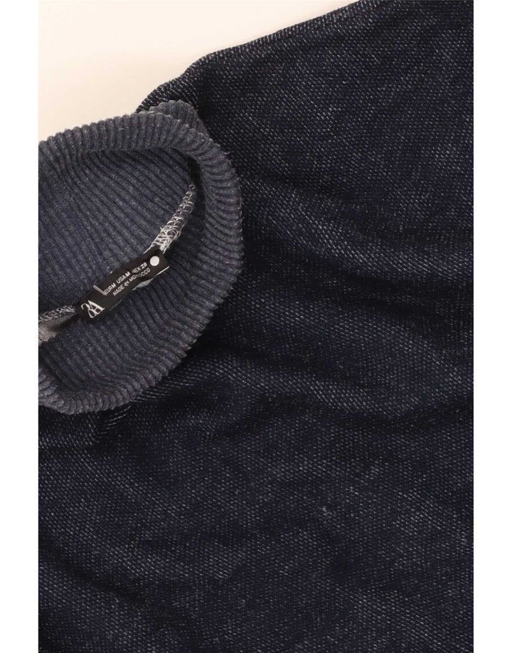 Zara Womens Crop Oversize Top Manches Longues UK 14 Bleu Marine Moyen