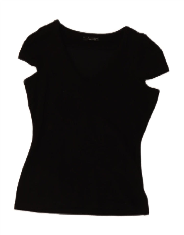 ZARA Femme Chemisier Top UK 12 Medium Noir Viscose