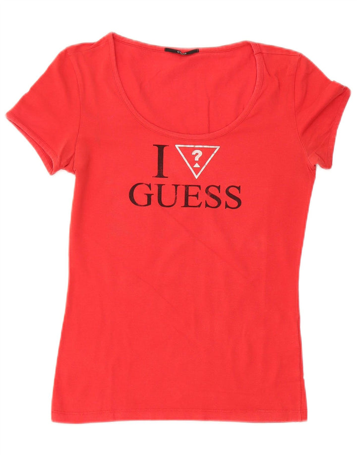 GUESS T-Shirt Graphique Femme UK 12 Coton Rouge Moyen