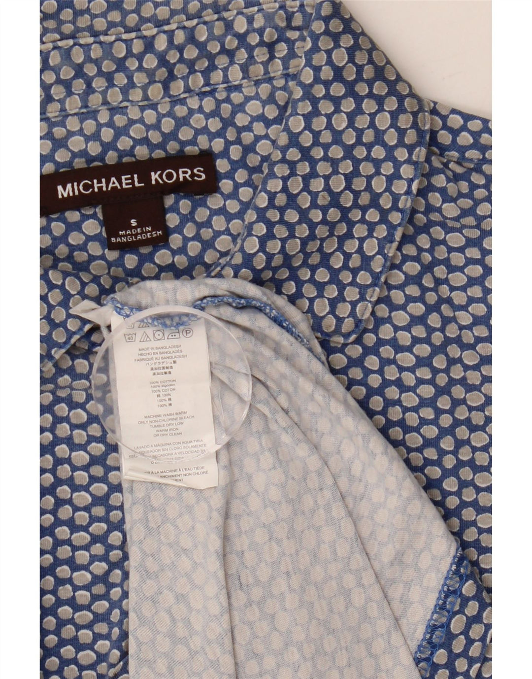 Michael Kors Chemise pull à manches courtes pour hommes en coton à pois bleu petit