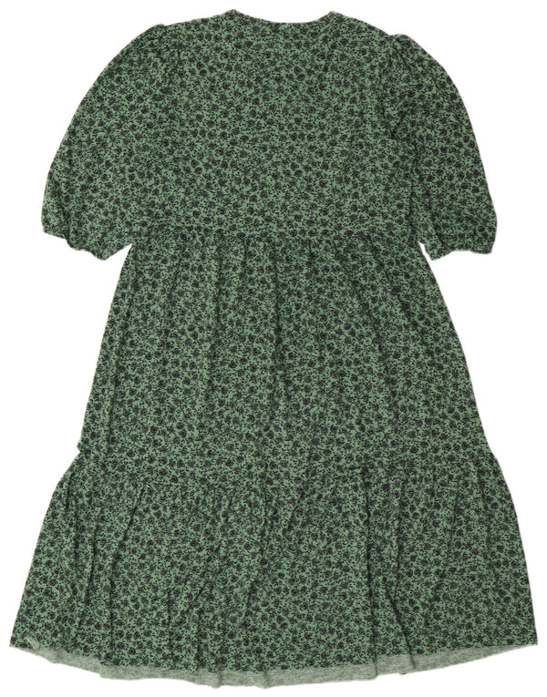 ZARA Robe trapèze pour femme UK 44 Polyester floral vert moyen