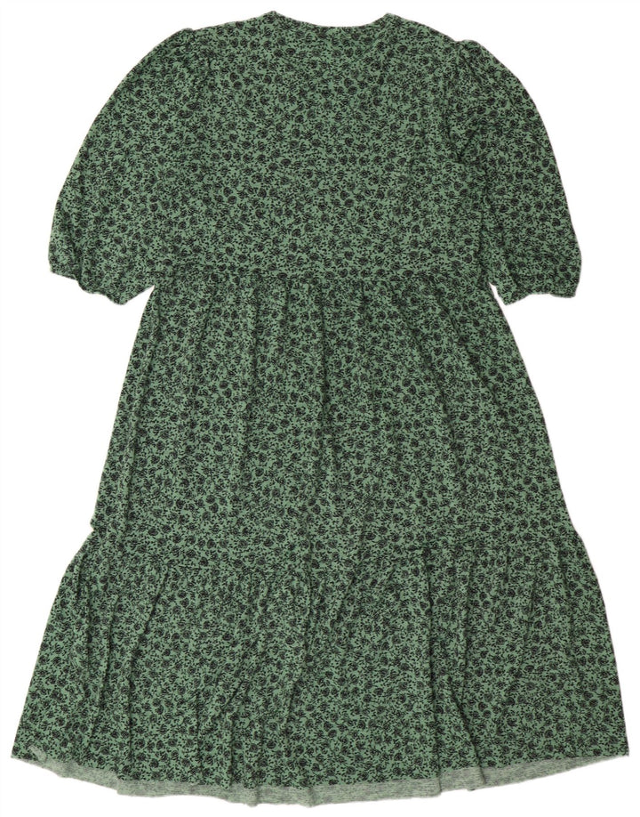 ZARA Robe trapèze pour femme UK 44 Polyester floral vert moyen