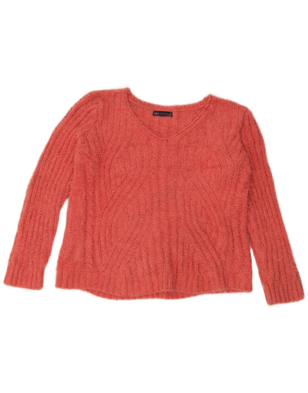 Marks & Spencer Pull col en V pour femme UK 18 XL Orange Polyester