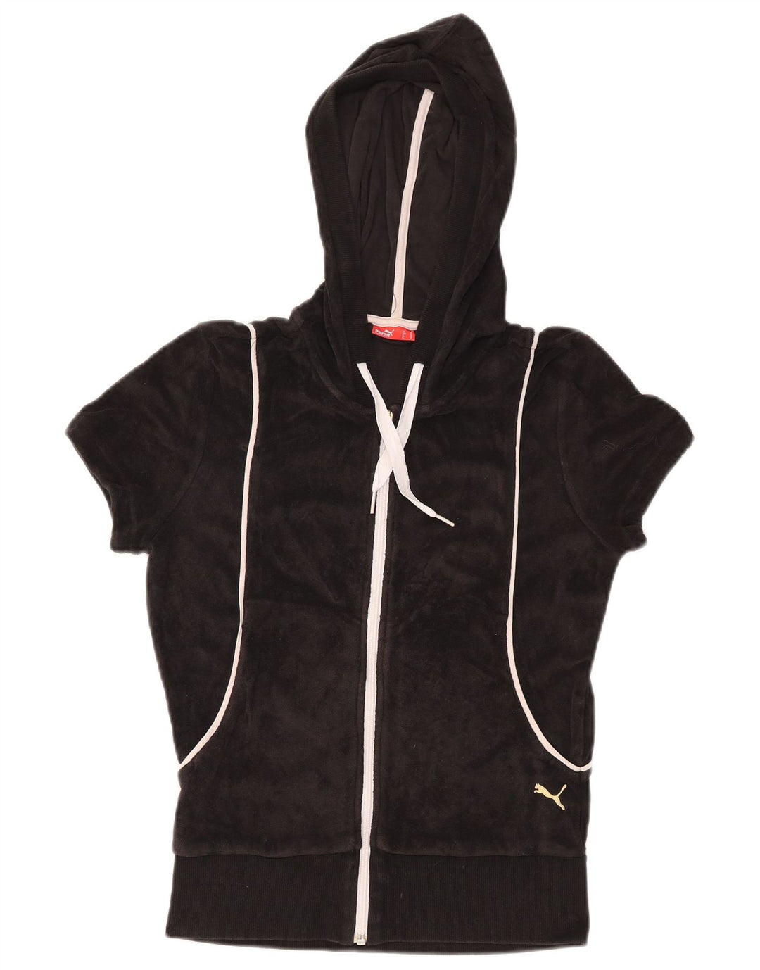 PUMA Pull à capuche zippé en velours à manches courtes pour femme UK 12 Noir moyen