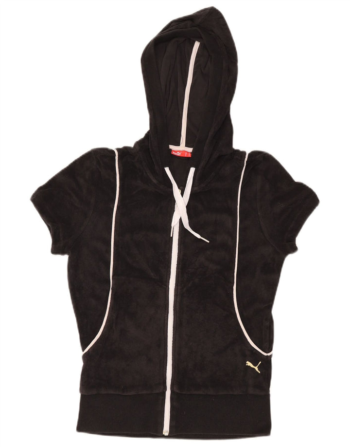 PUMA Pull à capuche zippé en velours à manches courtes pour femme UK 12 Noir moyen