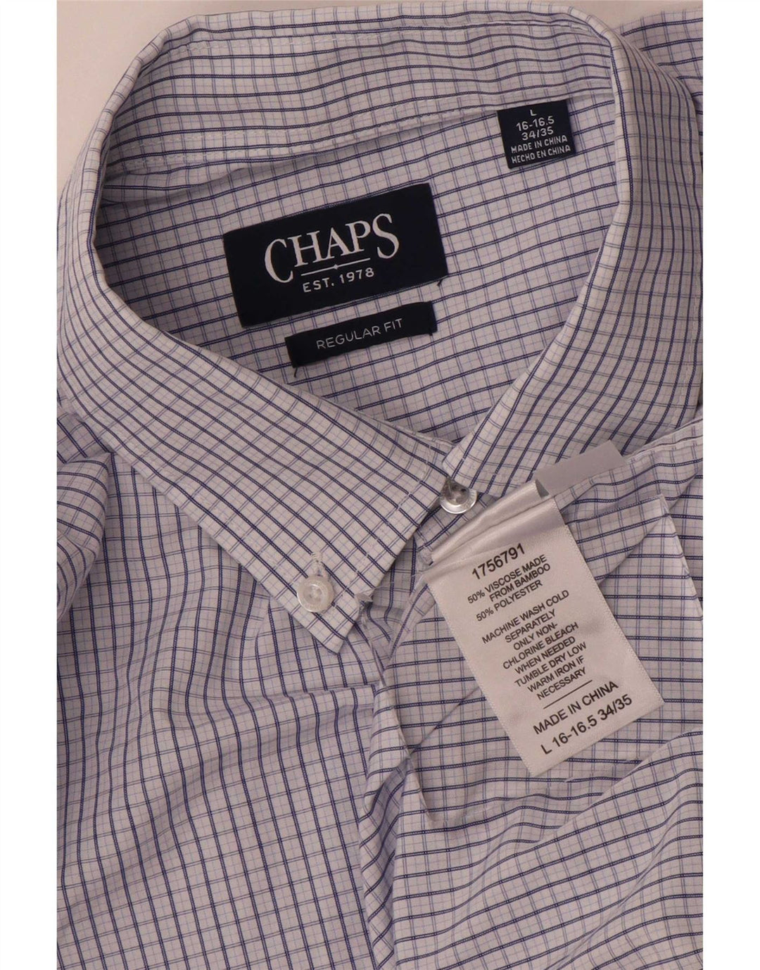 Chaps Chemise coupe régulière pour homme Taille 16 16,5 Grande Viscose Vichy Bleu