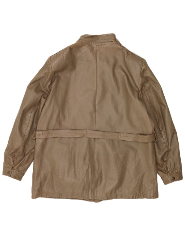 veste en cuir femme vintage IT 46 Grand cuir kaki