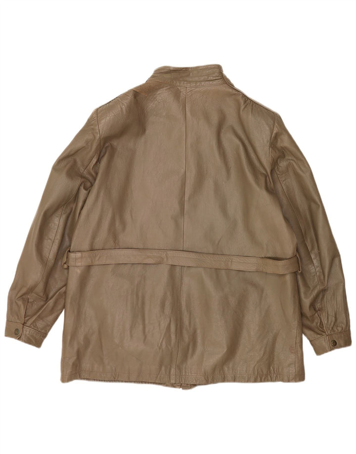 veste en cuir femme vintage IT 46 Grand cuir kaki