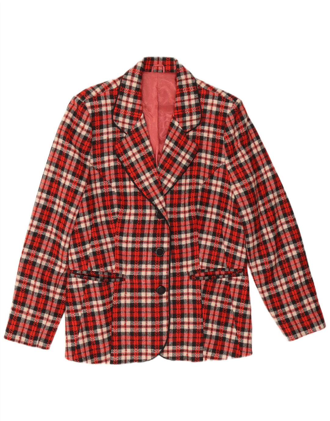 vintage Femme 3 Bouton Blazer Veste UK 12 Moyen Rouge Check