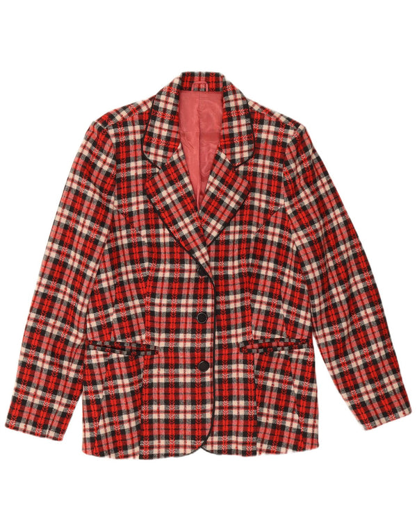 vintage Femme 3 Bouton Blazer Veste UK 12 Moyen Rouge Check