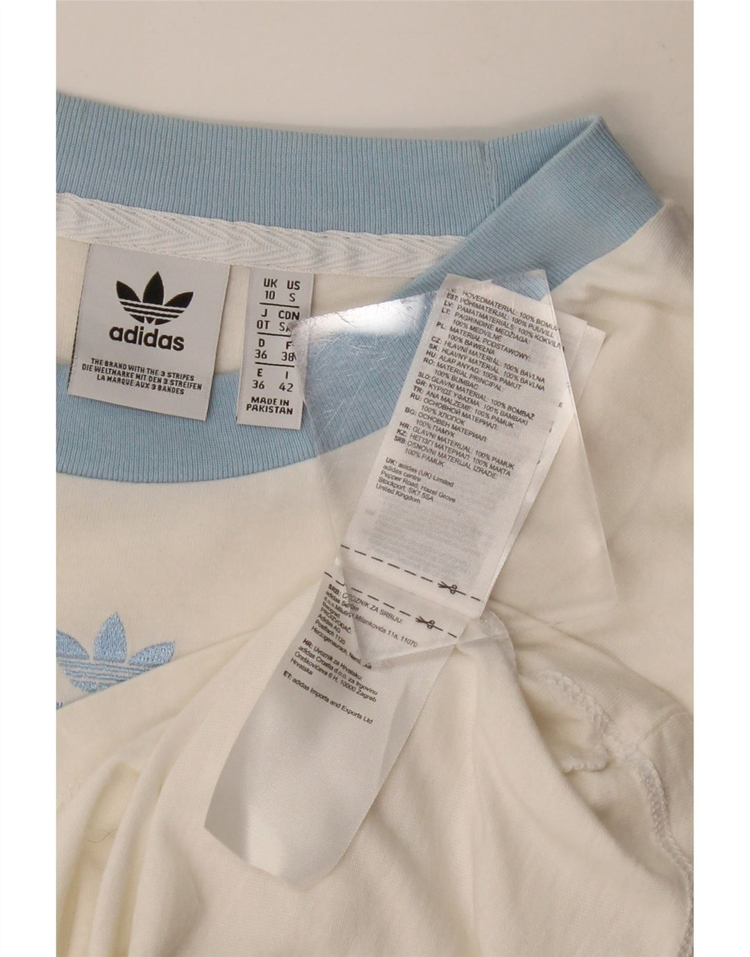 ADIDAS T-shirt court pour femme UK 10 Petit coton blanc