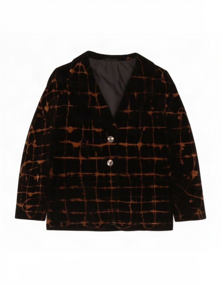 vintage Femmes 2 Bouton Velvet Blazer Veste UK 14 Moyen Noir Check