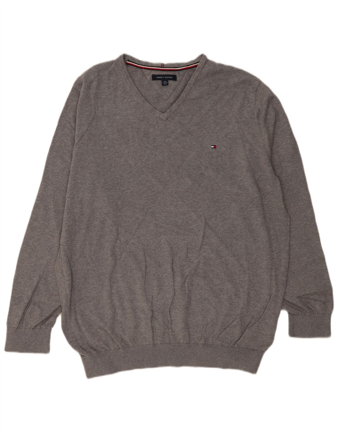 TOMMY HILFIGER Pull col V pour homme 2XL Gris Coton
