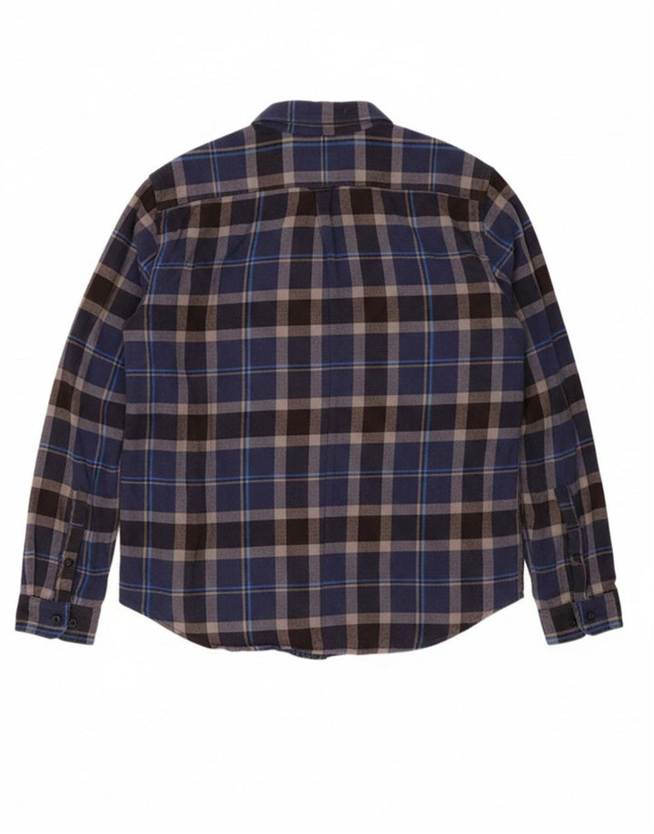EDDIE BAUER Mens Flannel Shirt 2XL Navy Blue Check Cotton