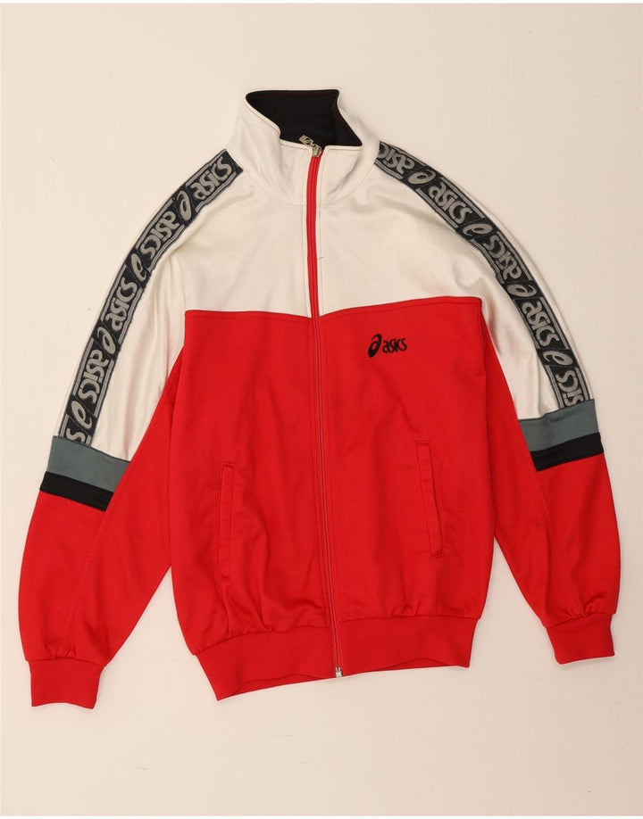 Asics Veste de survêtement graphique pour hommes UK 42 Large Rouge Colourblock