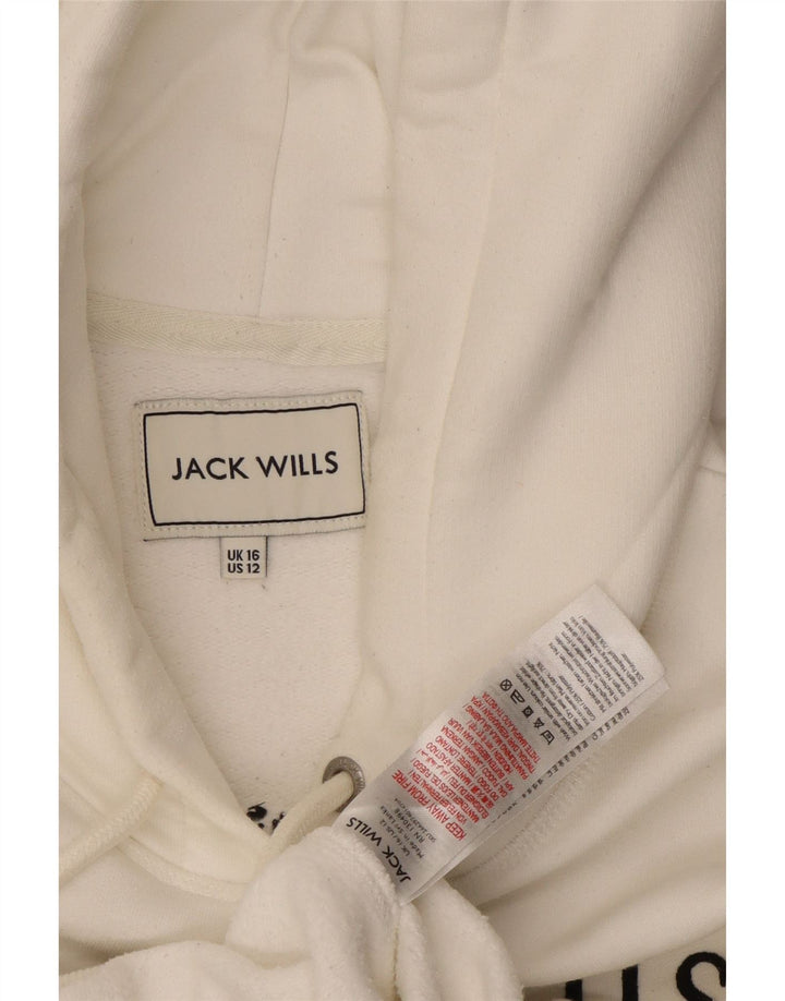 JACK WILLS Pull à capuche graphique surdimensionné pour femme UK 16 Grand coton blanc