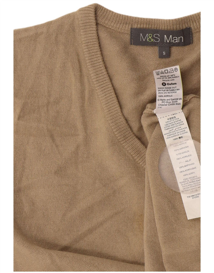 Marks & Spencer Pull col V pour homme Petit Acrylique Beige