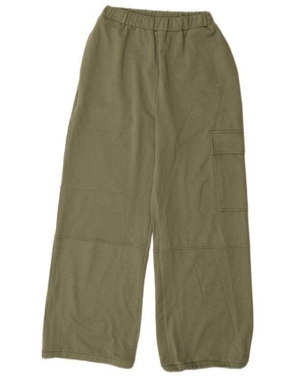Zara Pantalon cargo à jambe large pour femme Petit W26 L29 Vert Polyester