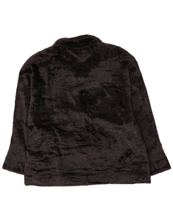 Vintage Womens Faux Fur Blazer Jacket UK 18 XL Black Viscose