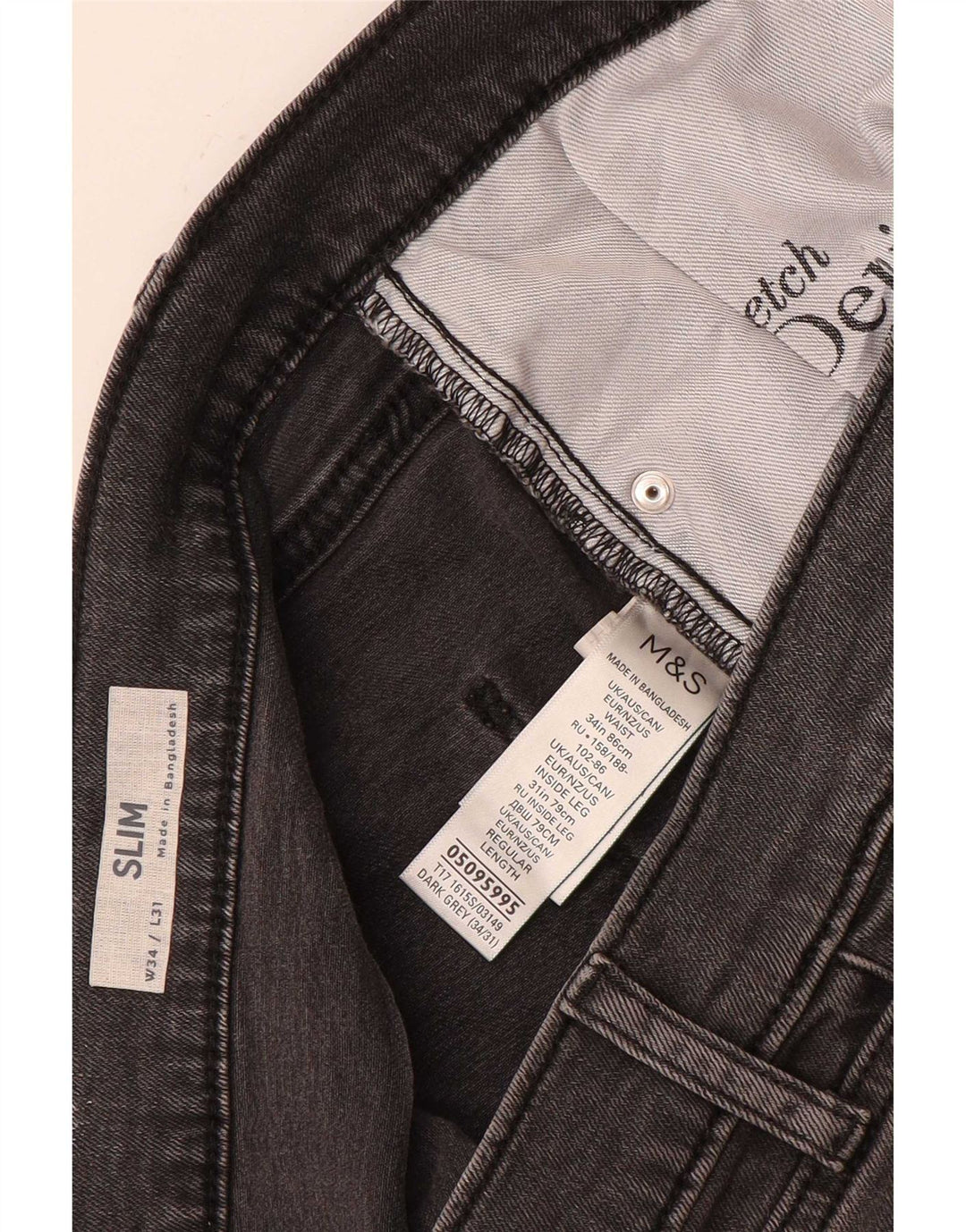 Marks & Spencer Jean Slim Homme W34 L31 Gris Coton