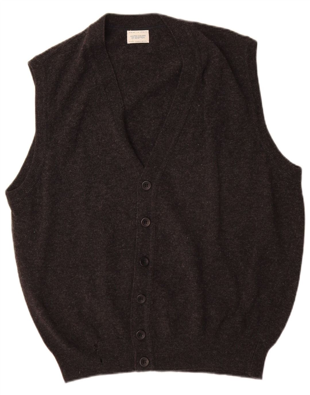 Benetton Pull Cardigan Sans Manches Homme Gris Moyen Laine Vierge