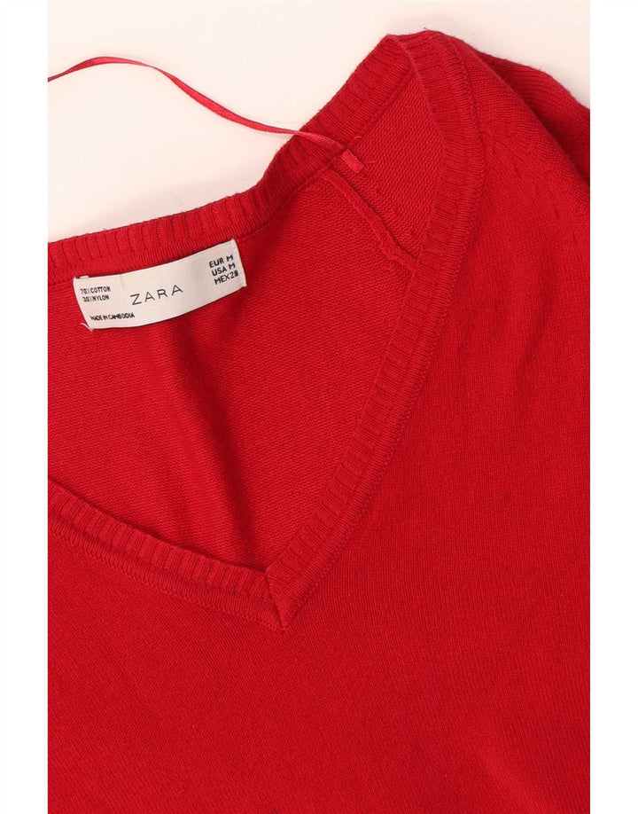 Zara Pull col en V pour femme UK 12 Rouge moyen Coton