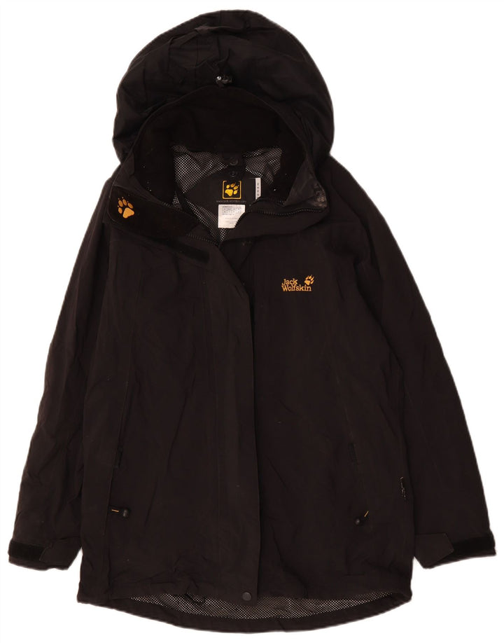 JACK WOLFSKIN Veste de pluie à capuche surdimensionnée pour femme UK 8 Small Noir