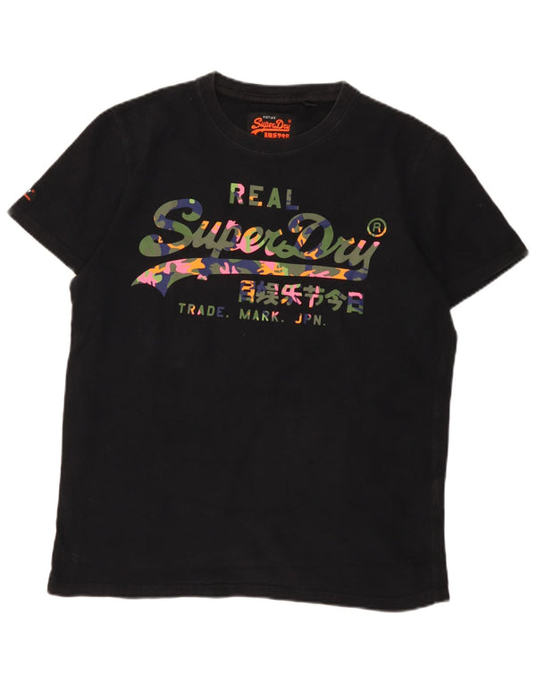 Superdry T-shirt graphique pour femme UK 16 Large Noir Coton