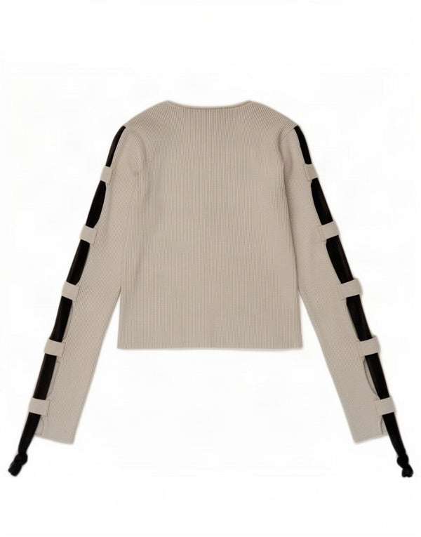 Zara Womens Crop Top Manches Longues UK 8 Petit Gris Colorblock Viscose