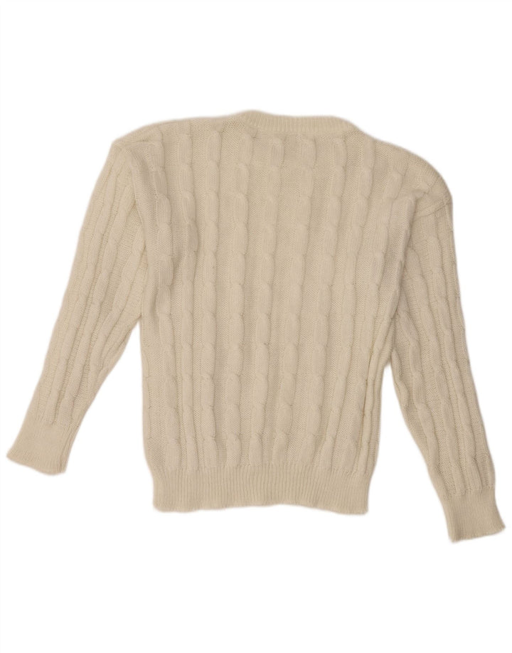 VINTAGE Femme Crew Neck Jumper Pull UK 14 Laine Blanche Moyenne