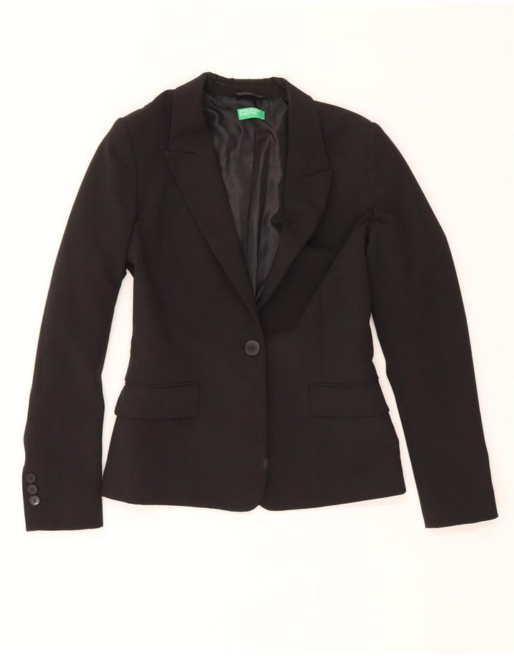 BENETTON Veste blazer 1 bouton pour femme UK 8 Small Noir Polyester