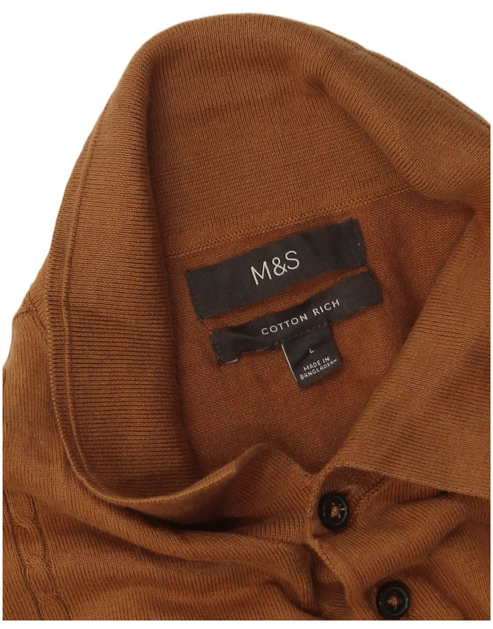 Marks & Spencer Pull à col polo pour homme en coton marron Taille L