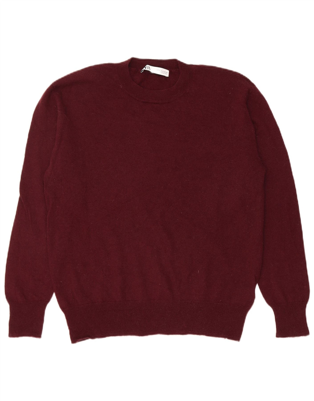 ZARA Pull à col rond pour homme Petite laine bordeaux