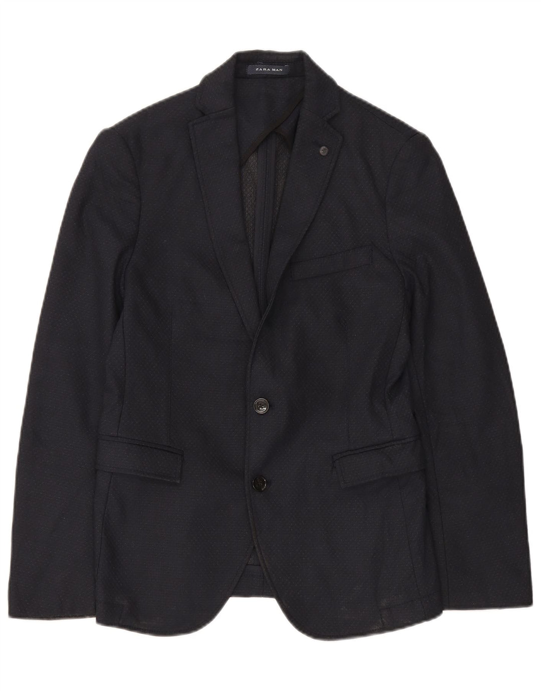 Zara Veste Blazer 2 Boutons Homme EU 46 Petit Polyester Géométrique Bleu Marine