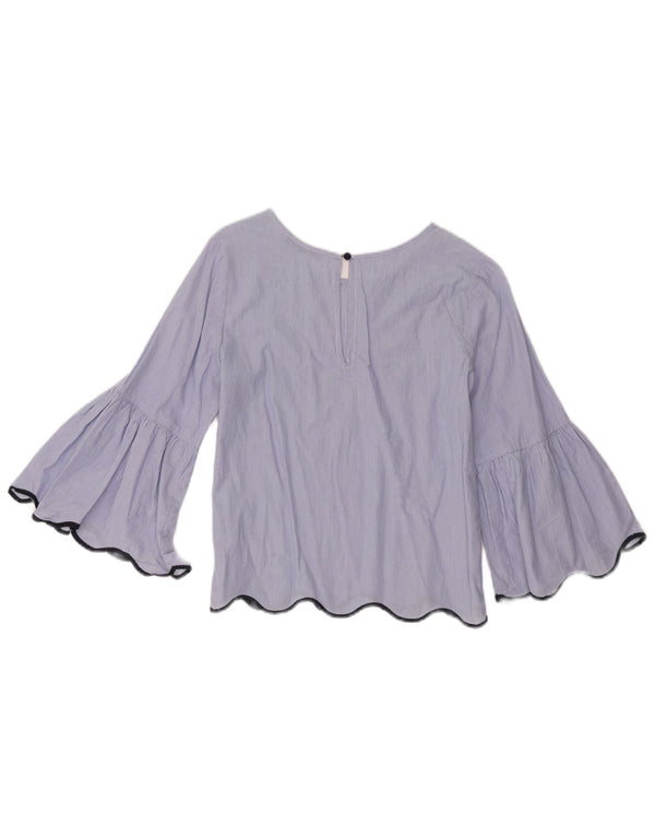 Zara Womens Crop 3/4 Sleeve Blouse Top UK 14 Bleu Moyen Rayé