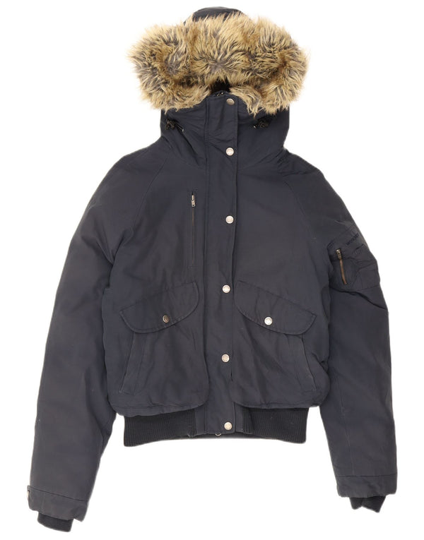 Woolrich Veste matelassée à capuche pour femme UK 12 Bleu marine moyen Coton