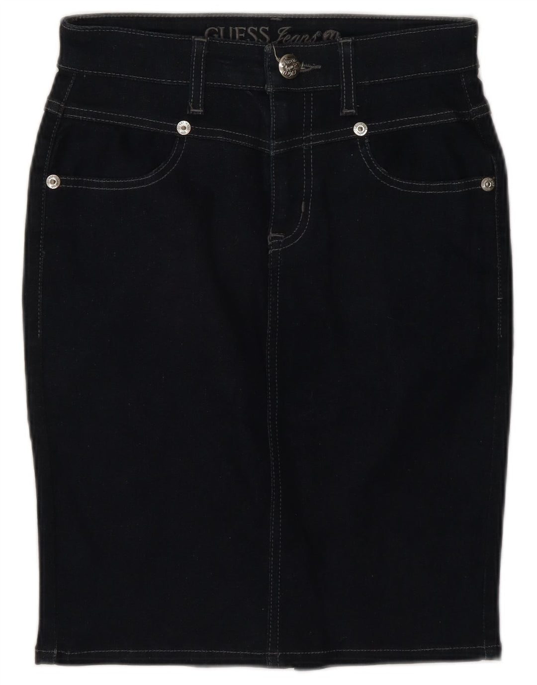 Guess Femme Jupe En Jean W28 Bleu Marine Moyen Coton
