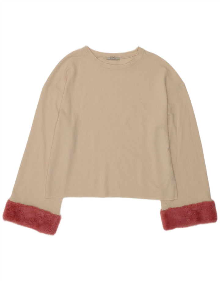 Zara Femme Haut Oversize Manches Longues UK 10 Petit Beige Colorblock