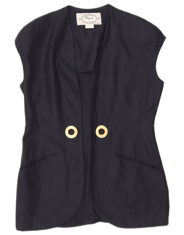 vintage Femme Open Blazer Jacket UK 14 Grand Lin Bleu Marine