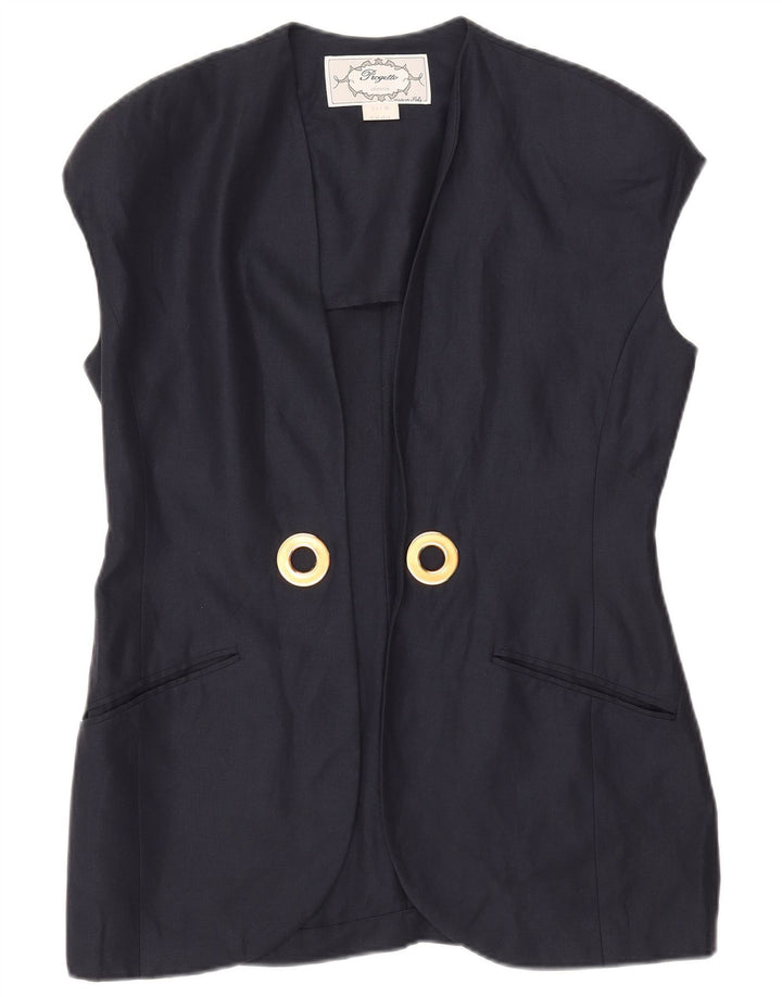 vintage Femme Open Blazer Jacket UK 14 Grand Lin Bleu Marine