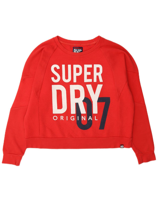 Superdry Femme Crop Graphic Sweatshirt Jumper UK 16 Large Rouge Coton