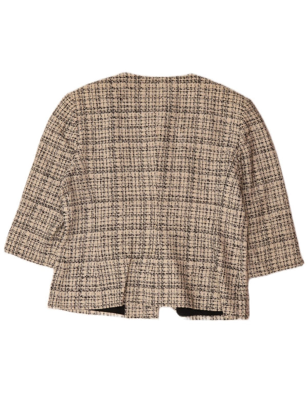 Jaeger Womens 4 Button 3/4 Sleeve Blazer Jacket UK 16 Large Beige Check